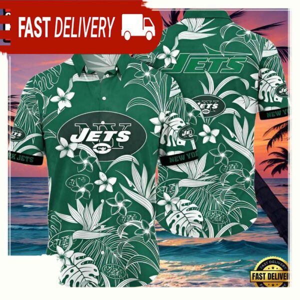 NFL New York Jets Hawaiian Shirt White Flowers - available at - rugbyfanstore.com