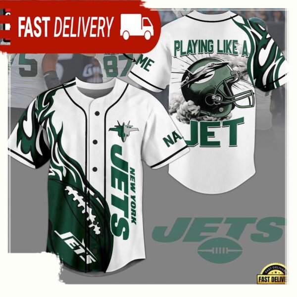 NFL New York Jets Playing Like A Jet Custom Name Baseball Jersey - available at - rugbyfanstore.com