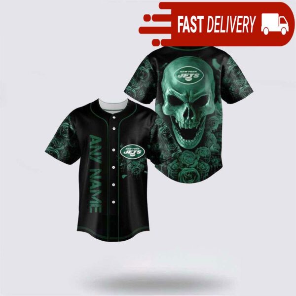 NFL New York Jets Skull Flower 3D Baseball Jersey Football Gift - available at - rugbyfanstore.com