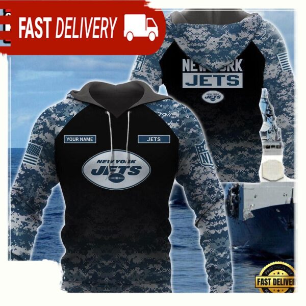 NFL New York Jets U.S. Navy NWU Camouflage Cutsom Name Hoodie - available at - rugbyfanstore.com