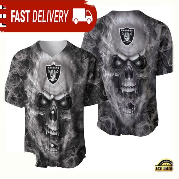 NFL Oakland Raiders Nfl Fan Skull New Design Baseball Jersey - available at - rugbyfanstore.com