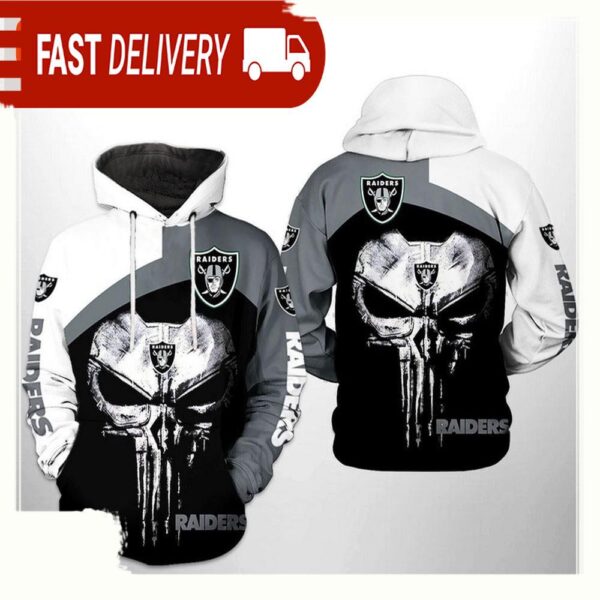 NFL Oakland Raiders Skull Punisher Team All Over Print Unisex Hoodie - available at - rugbyfanstore.com