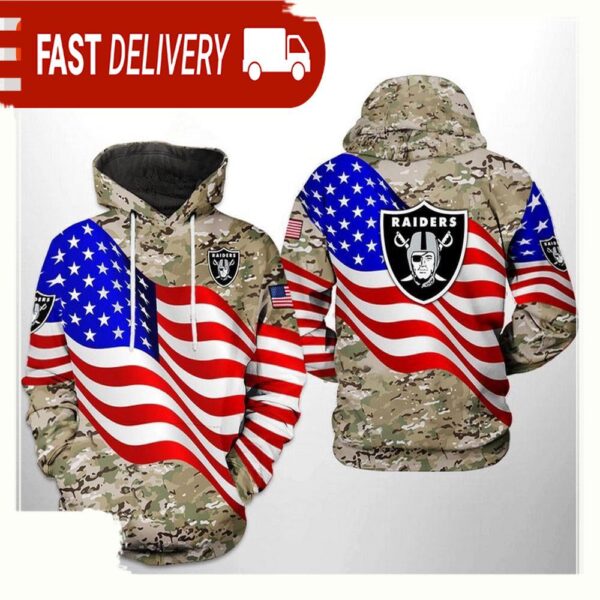 NFL Oakland Raiders US Flag Camo Veteran Team All Over Print Unisex Hoodie - available at - rugbyfanstore.com