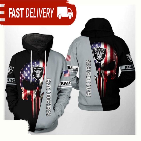 NFL Oakland Raiders US Flag Skull Team All Over Print Unisex Hoodie - available at - rugbyfanstore.com