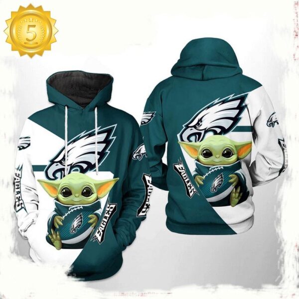 NFL Philadelphia Eagles Baby Yoda Team All Over Print Unisex Hoodie - available at - rugbyfanstore.com