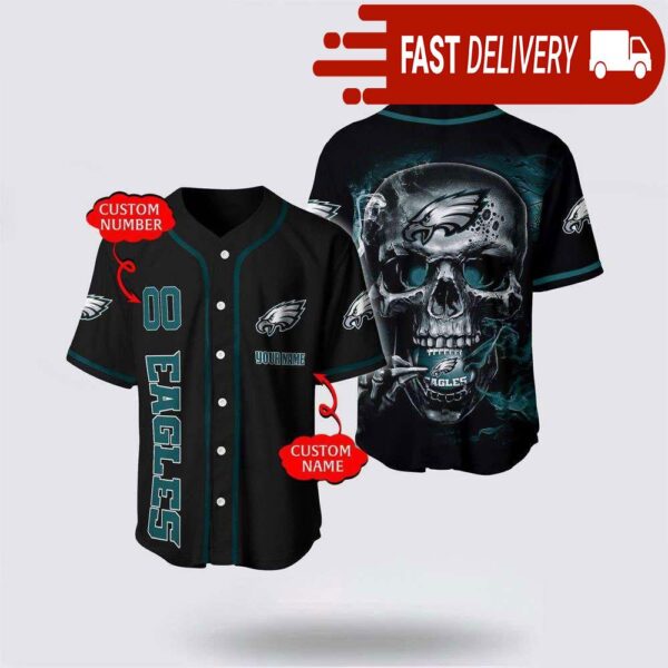 NFL Philadelphia Eagles Baseball Jersey 3D Personalized Skull Shirt for Your Football Team - available at - rugbyfanstore.com