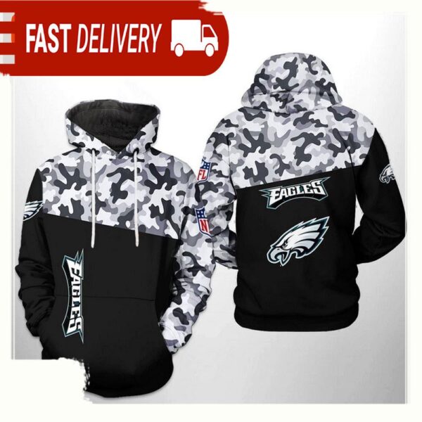 NFL Philadelphia Eagles Camo Veteran Team All Over Print Unisex Hoodie - available at - rugbyfanstore.com