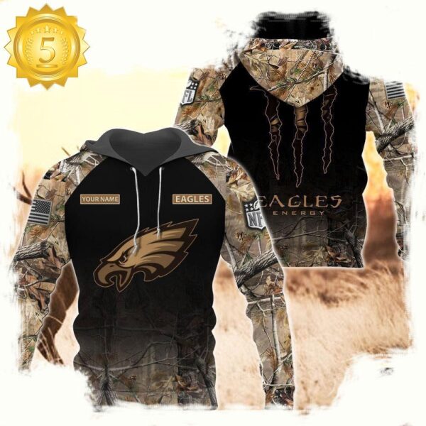 NFL Philadelphia Eagles Custom Name Hoodie Camo Hunting - available at - rugbyfanstore.com