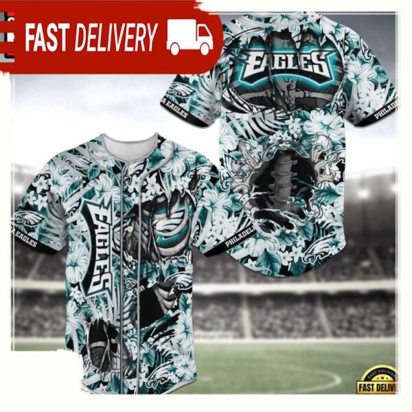 NFL Philadelphia Eagles Flower Skeleton New Design Baseball Jersey Shirt - available at - rugbyfanstore.com