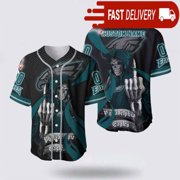 NFL Philadelphia Eagles Grim Reaper Custom Name Baseball Jersey Gift for Your Squad - available at - rugbyfanstore.com