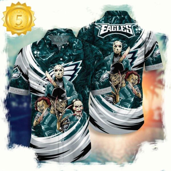 NFL Philadelphia Eagles Halloween Horror Movies Hawaiian Shirt For Men Women - available at - rugbyfanstore.com