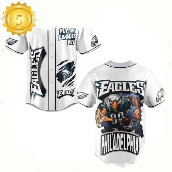 NFL Philadelphia Eagles Mascot Warrior Fly Eagles Fly Baseball Jersey - available at - rugbyfanstore.com