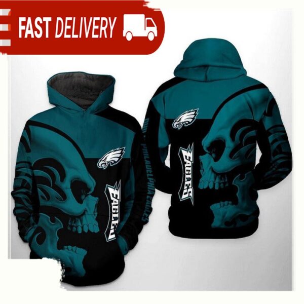 NFL Philadelphia Eagles Skull All Over Print Unisex Hoodie - available at - rugbyfanstore.com