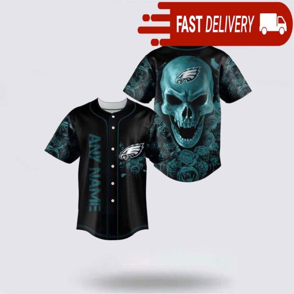 NFL Philadelphia Eagles Skull Flower 3D Baseball Jersey Football Gift - available at - rugbyfanstore.com