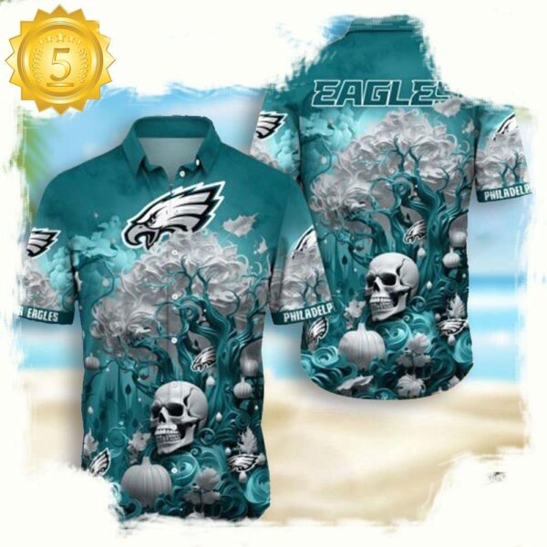 NFL Philadelphia Eagles Skull Pumpkin Hawaiian Shirt For Men Women - available at - rugbyfanstore.com