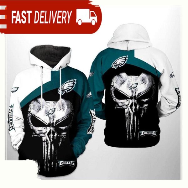 NFL Philadelphia Eagles Skull Punisher Team All Over Print Unisex Hoodie - available at - rugbyfanstore.com