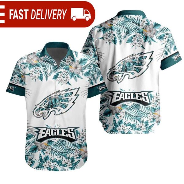 NFL Philadelphia Eagles Tropical Floral Hibiscus Hawaiian Shirt - available at - rugbyfanstore.com