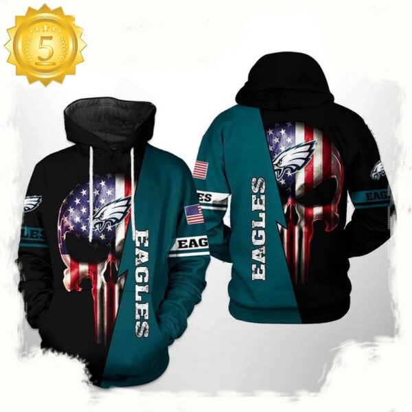 NFL Philadelphia Eagles US Flag Skull Team All Over Print Unisex Hoodie - available at - rugbyfanstore.com