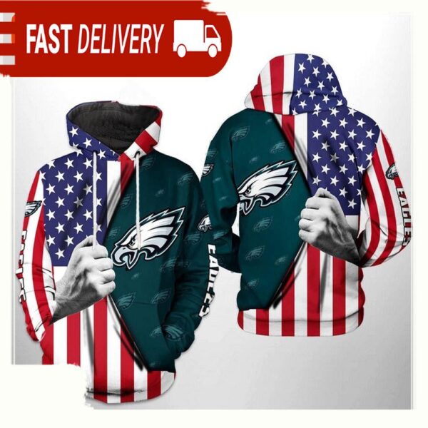 NFL Philadelphia Eagles US Flag Team All Over Print Unisex Hoodie - available at - rugbyfanstore.com