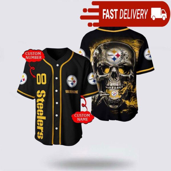 NFL Pittsburgh Steelers Baseball Jersey 3D Personalized Skull Shirt for Your Football Team - available at - rugbyfanstore.com