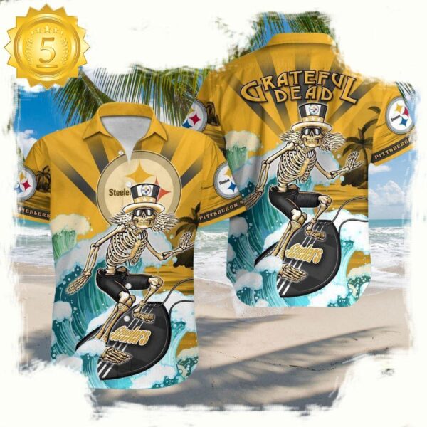 NFL Pittsburgh Steelers Grateful Dead Unisex Hawaiian Shirt - available at - rugbyfanstore.com