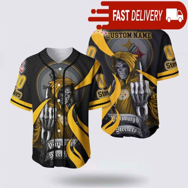 NFL Pittsburgh Steelers Grim Reaper Custom Name Baseball Jersey Gift for Your Squad - available at - rugbyfanstore.com