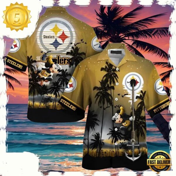 NFL Pittsburgh Steelers Hawaiian Shirt Mens Mickey Mouse Edition - available at - rugbyfanstore.com