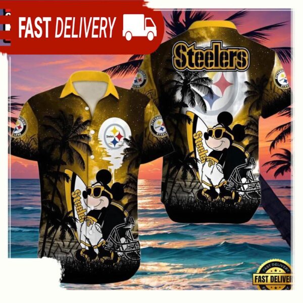 NFL Pittsburgh Steelers Hawaiian Shirt Palm Tree Mickey - available at - rugbyfanstore.com