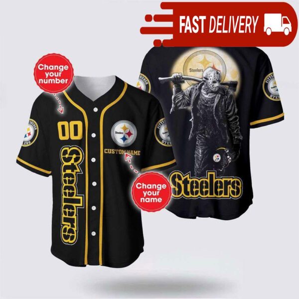 NFL Pittsburgh Steelers Jason Voorhees Custom Name Baseball Jersey 3D Horror Shirt - available at - rugbyfanstore.com