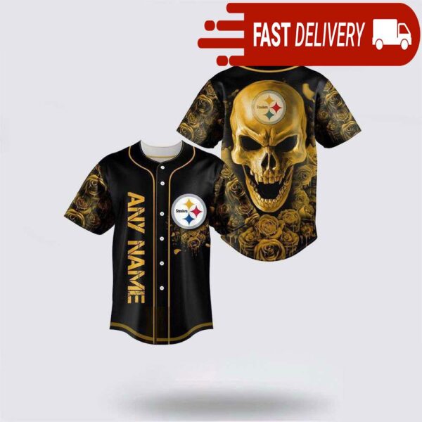 NFL Pittsburgh Steelers Skull Flower 3D Baseball Jersey Football Gift - available at - rugbyfanstore.com