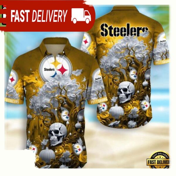 NFL Pittsburgh Steelers Skull Pumpkin Hawaiian Shirt For Men Women - available at - rugbyfanstore.com