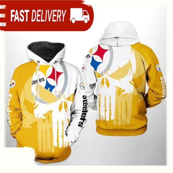 NFL Pittsburgh Steelers Team Skull All Over Print Unisex Hoodie - available at - rugbyfanstore.com