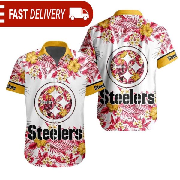 NFL Pittsburgh Steelers Tropical Floral Hibiscus Hawaiian Shirt - available at - rugbyfanstore.com