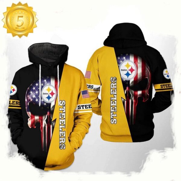 NFL Pittsburgh Steelers US Flag Skull Team All Over Print Unisex Hoodie - available at - rugbyfanstore.com