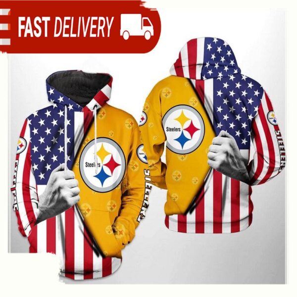 NFL Pittsburgh Steelers US Flag Team All Over Print Unisex Hoodie - available at - rugbyfanstore.com