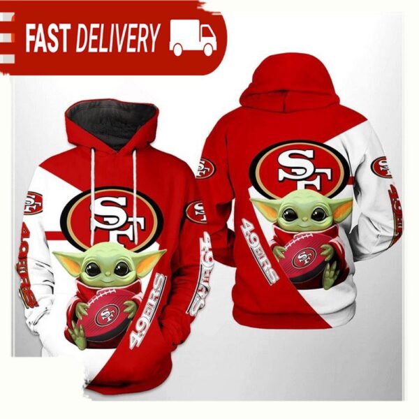 NFL San Francisco 49ers Baby Yoda Team All Over Print Unisex Hoodie - available at - rugbyfanstore.com