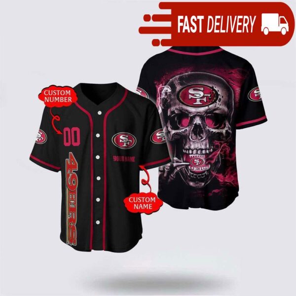 NFL San Francisco 49ers Baseball Jersey 3D Personalized Skull Shirt for Your Football Team - available at - rugbyfanstore.com