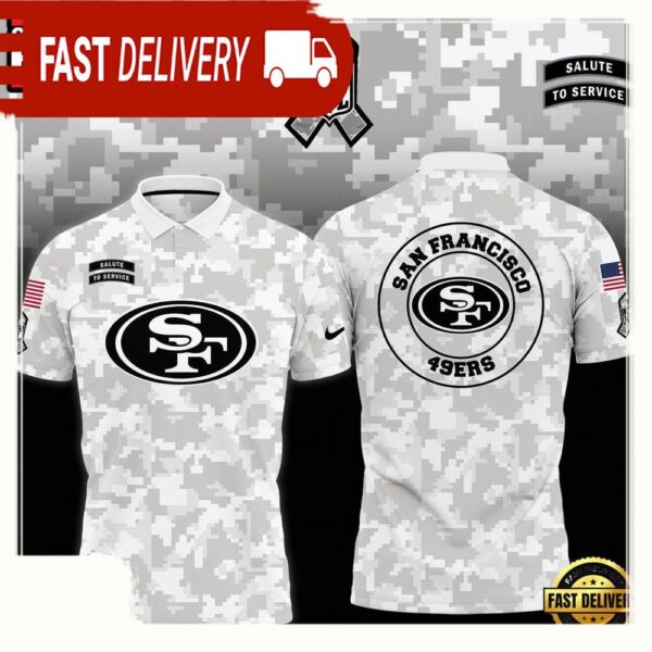 NFL San Francisco 49ers Camo 2025 Salute to Service Polo Shirt - available at - rugbyfanstore.com