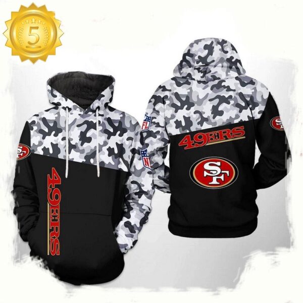 NFL San Francisco 49ers Camo Veteran Team All Over Print Unisex Hoodie - available at - rugbyfanstore.com