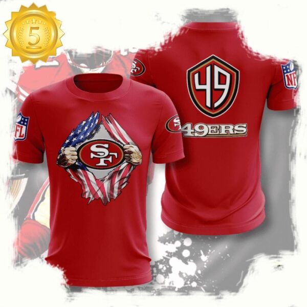 NFL San Francisco 49ers Football US Flag All Over Print T Shirt - available at - rugbyfanstore.com