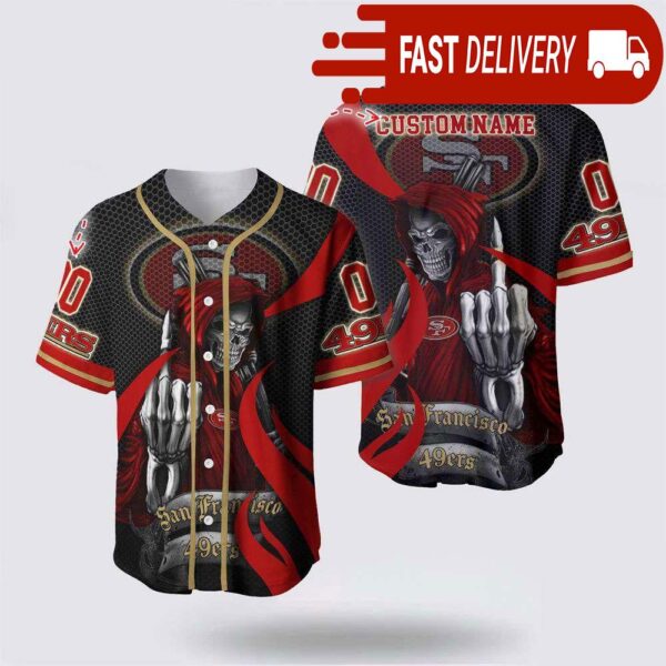 NFL San Francisco 49ers Grim Reaper Custom Name Baseball Jersey Gift for Your Squad - available at - rugbyfanstore.com