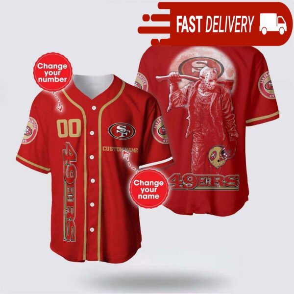 NFL San Francisco 49ers Jason Voorhees Custom Name Baseball Jersey 3D Horror Shirt - available at - rugbyfanstore.com