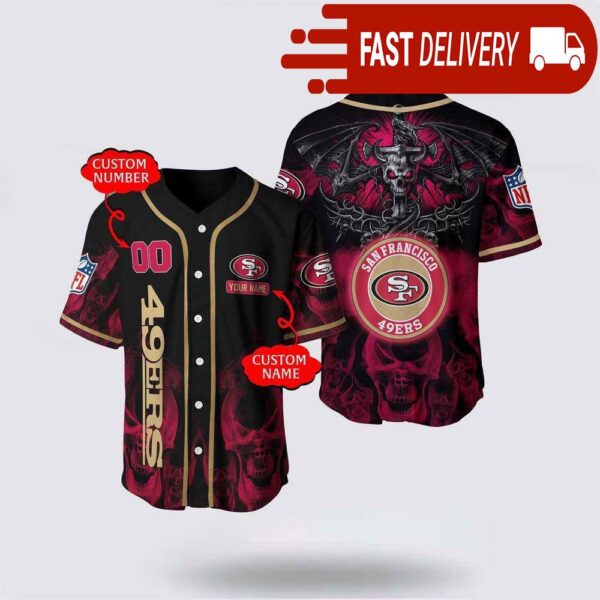 NFL San Francisco 49ers Personalized Baseball Jersey with Name and Number - available at - rugbyfanstore.com