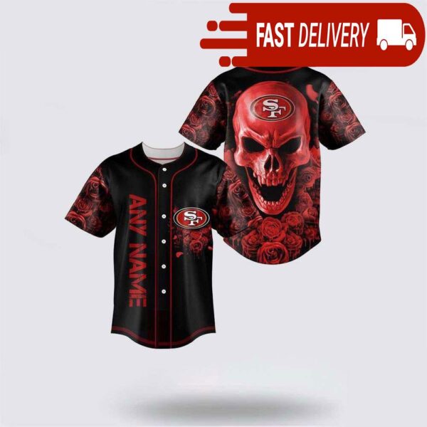 NFL San Francisco 49ers Skull Flower 3D Baseball Jersey Football Gift - available at - rugbyfanstore.com