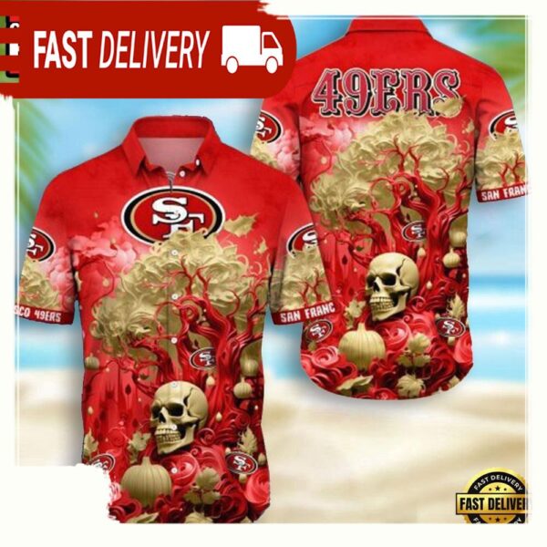 NFL San Francisco 49ers Skull Pumpkin Hawaiian Shirt For Men Women - available at - rugbyfanstore.com