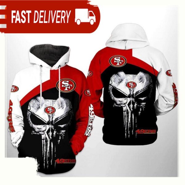 NFL San Francisco 49ers Skull Punisher Team All Over Print Unisex Hoodie - available at - rugbyfanstore.com