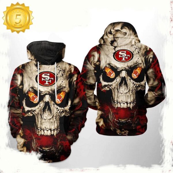 NFL San Francisco 49ers Skull Team All Over Print Unisex Hoodie - available at - rugbyfanstore.com