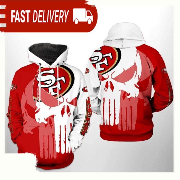 NFL San Francisco 49ers Team Skull All Over Print Unisex Hoodie - available at - rugbyfanstore.com