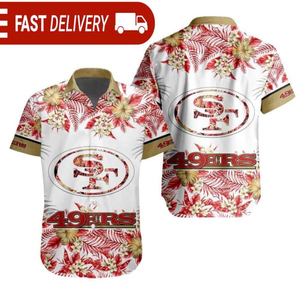 NFL San Francisco 49ers Tropical Floral Hibiscus Hawaiian Shirt - available at - rugbyfanstore.com