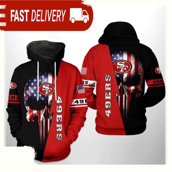 NFL San Francisco 49ers US Flag Skull Team All Over Print Unisex Hoodie - available at - rugbyfanstore.com